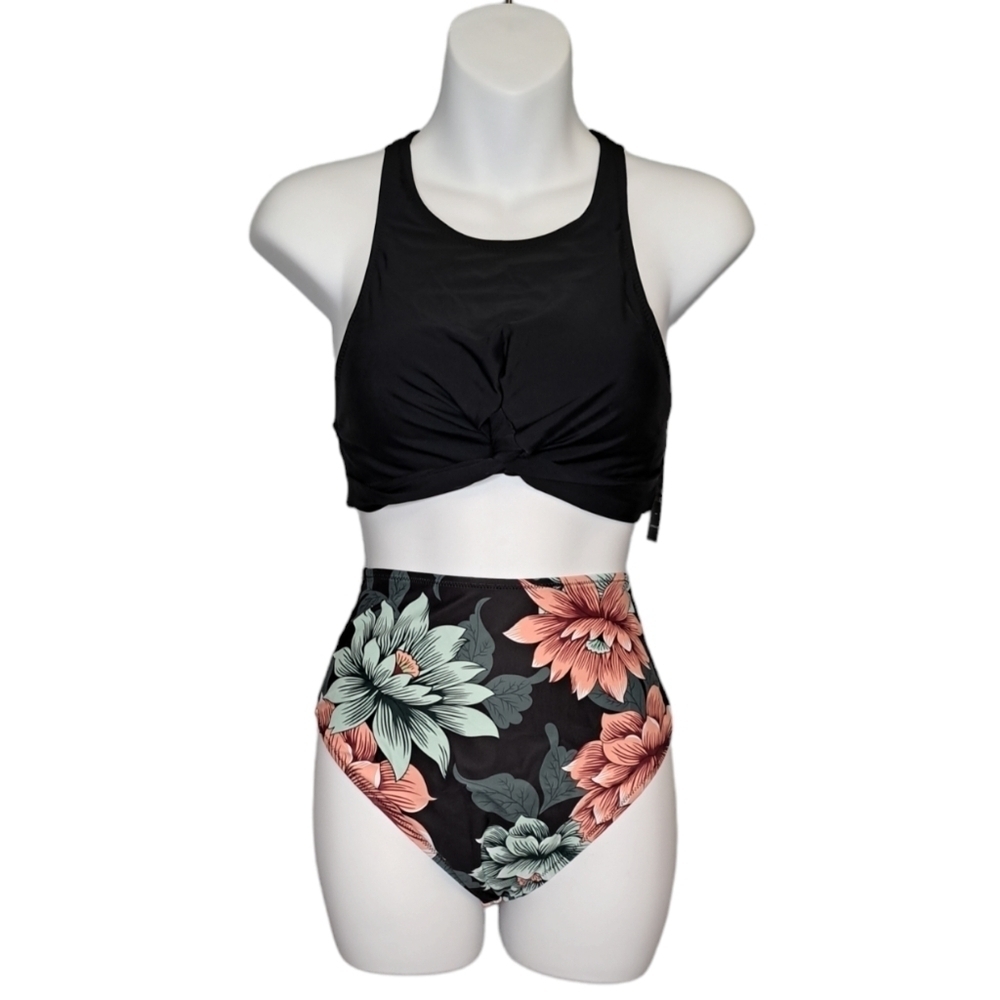 High Waisted Floral Bikini w Twist Knot Racerback Top • Sizes S & XL Avail • NWT - Picture 3 of 16